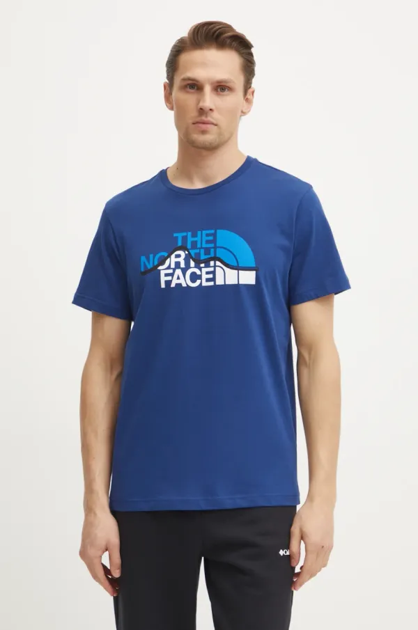 The North Face Bombažna kratka majica The North Face Mountain Line moška, mornarsko modra barva, NF0A87NTD1R1