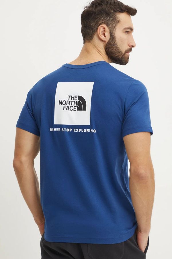 The North Face Bombažna kratka majica The North Face Redbox moška, mornarsko modra barva, NF0A87NPH4B1