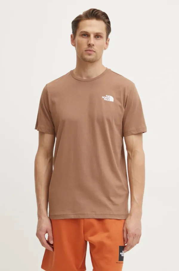 The North Face Bombažna kratka majica The North Face Redbox moška, rjava barva, NF0A87NPAR41