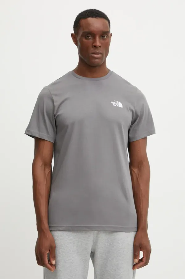 The North Face Bombažna kratka majica The North Face Redbox moška, siva barva, NF0A87NPARX1