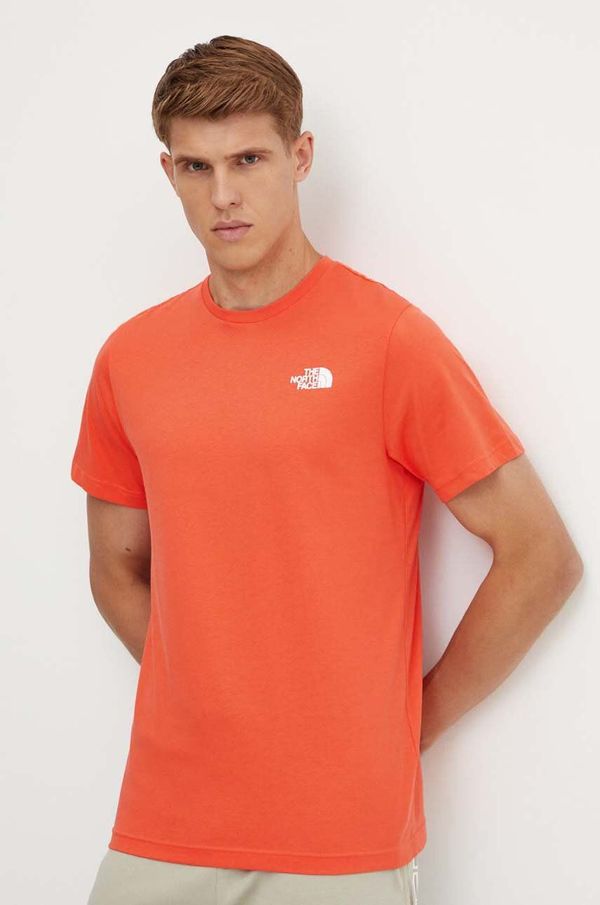 The North Face Bombažna kratka majica The North Face S/S Redbox Tee moška, oranžna barva, NF0A87NP5OM1