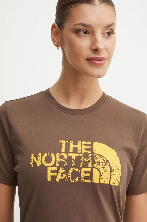 The North Face Bombažna kratka majica The North Face Tee -Seasonal Logo Pack ženska, rjava barva, NF0A89CT1OI1