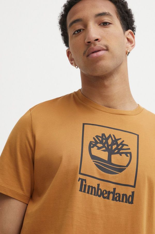 Timberland Bombažna kratka majica Timberland moška, rjava barva, TB0A5QSPP471