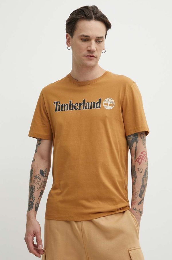 Timberland Bombažna kratka majica Timberland moška, rjava barva, TB0A5UPQP471