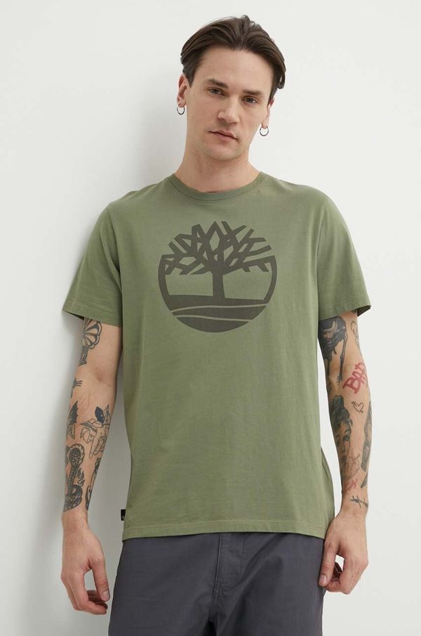Timberland Bombažna kratka majica Timberland moška, zelena barva, TB0A2C2RAP61