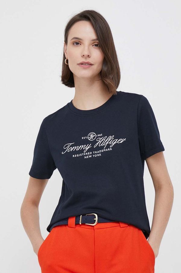 Tommy Hilfiger Bombažna kratka majica Tommy Hilfiger mornarsko modra barva
