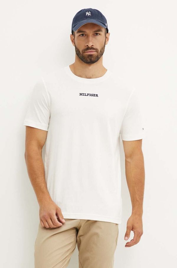Tommy Hilfiger Bombažna kratka majica Tommy Hilfiger moška, bež barva, MW0MW36210