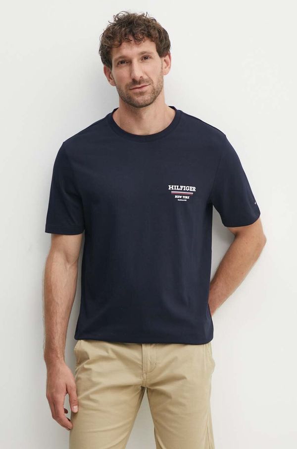 Tommy Hilfiger Bombažna kratka majica Tommy Hilfiger moška, mornarsko modra barva, MW0MW36208