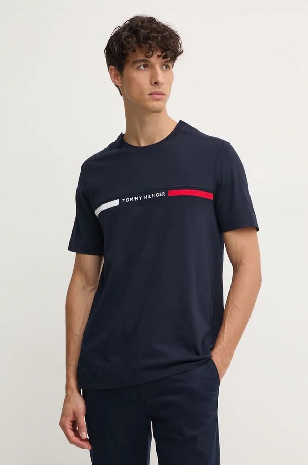 Tommy Hilfiger Bombažna kratka majica Tommy Hilfiger moška, mornarsko modra barva, MW0MW37390