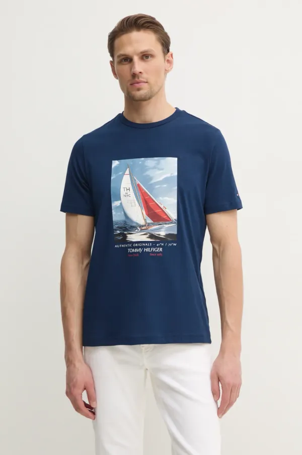 Tommy Hilfiger Bombažna kratka majica Tommy Hilfiger moška, mornarsko modra barva, MW0MW38615