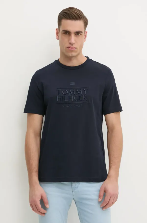 Tommy Hilfiger Bombažna kratka majica Tommy Hilfiger moška, mornarsko modra barva, MW0MW38620