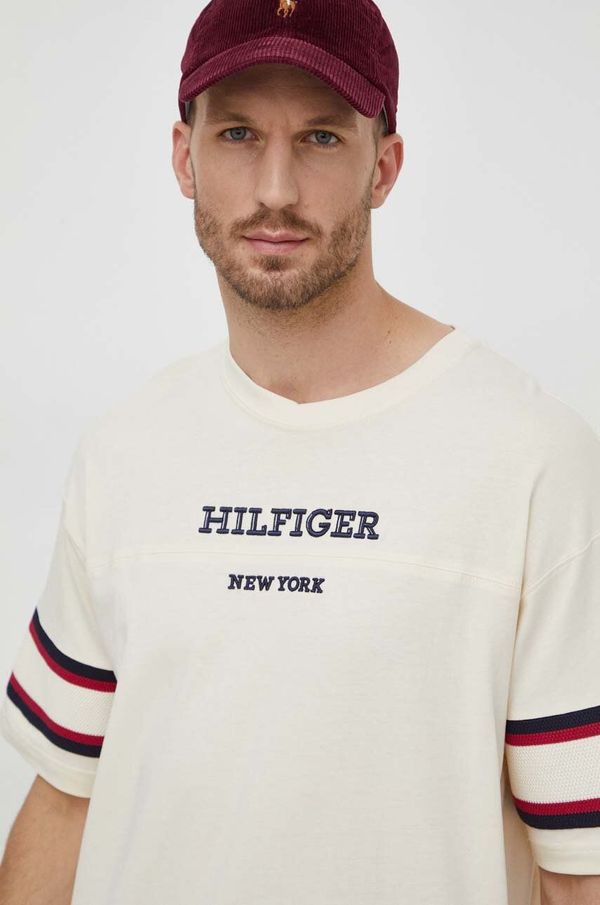 Tommy Hilfiger Bombažna kratka majica Tommy Hilfiger moški, bež barva