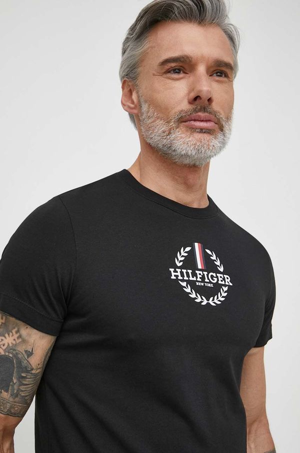 Tommy Hilfiger Bombažna kratka majica Tommy Hilfiger moški, črna barva