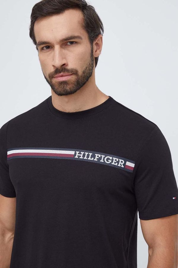 Tommy Hilfiger Bombažna kratka majica Tommy Hilfiger moški, črna barva