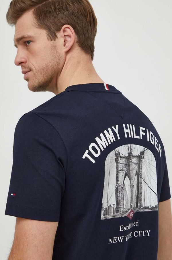Tommy Hilfiger Bombažna kratka majica Tommy Hilfiger moški, mornarsko modra barva