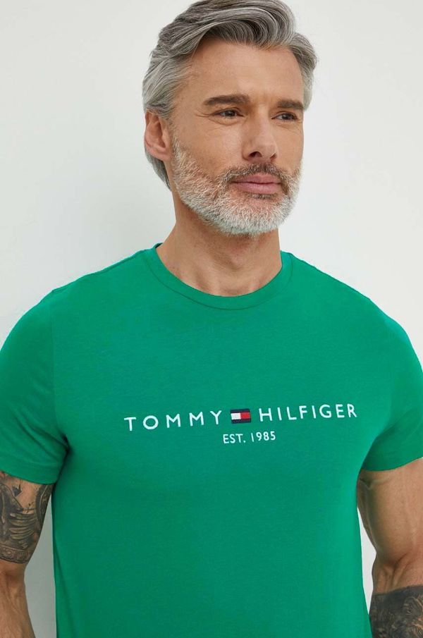 Tommy Hilfiger Bombažna kratka majica Tommy Hilfiger moški, zelena barva
