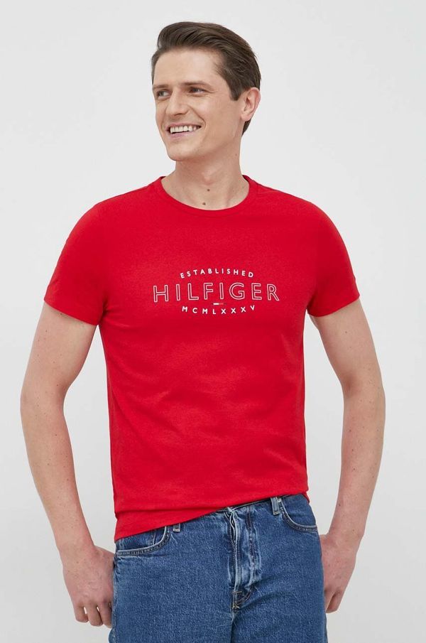 Tommy Hilfiger Bombažna kratka majica Tommy Hilfiger rdeča barva