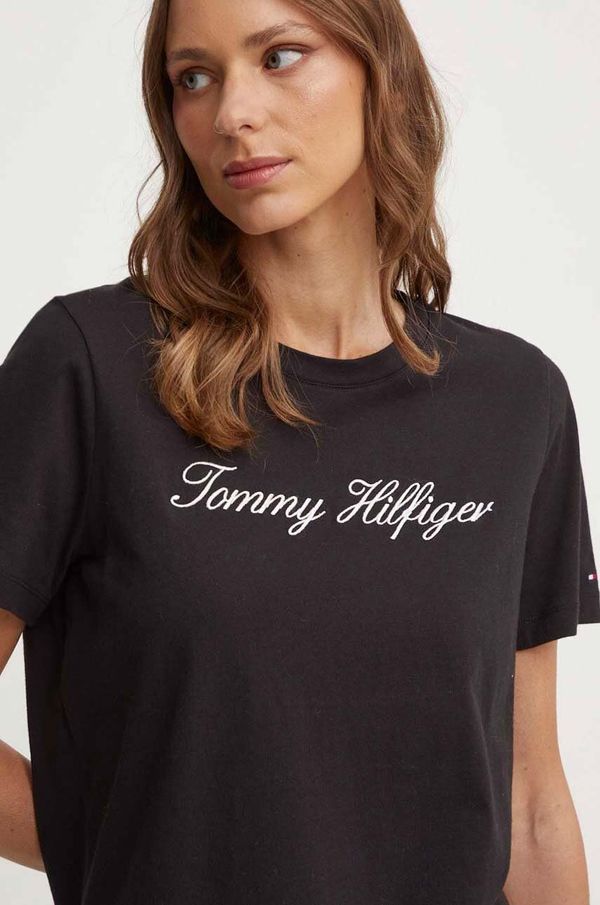 Tommy Hilfiger Bombažna kratka majica Tommy Hilfiger ženska, črna barva, WW0WW43459