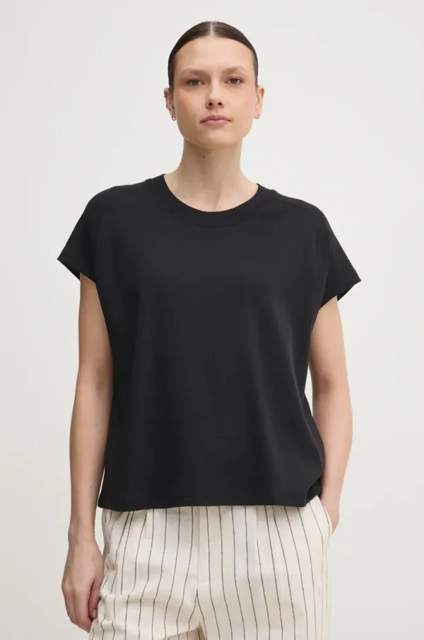 Tommy Hilfiger Bombažna kratka majica Tommy Hilfiger ženska, črna barva, WW0WW44544