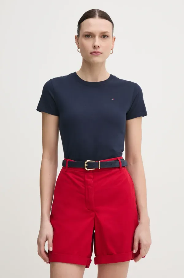Tommy Hilfiger Bombažna kratka majica Tommy Hilfiger ženska, mornarsko modra barva, WW0WW44433