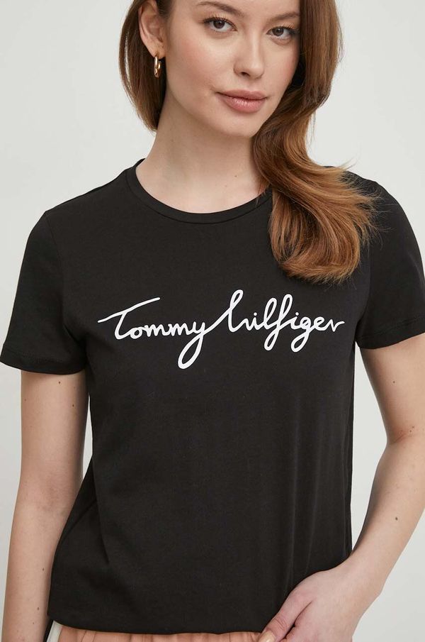 Tommy Hilfiger Bombažna kratka majica Tommy Hilfiger ženski, črna barva