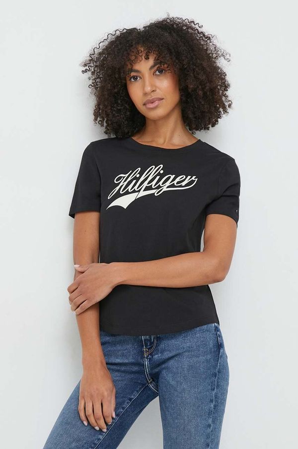 Tommy Hilfiger Bombažna kratka majica Tommy Hilfiger ženski, črna barva