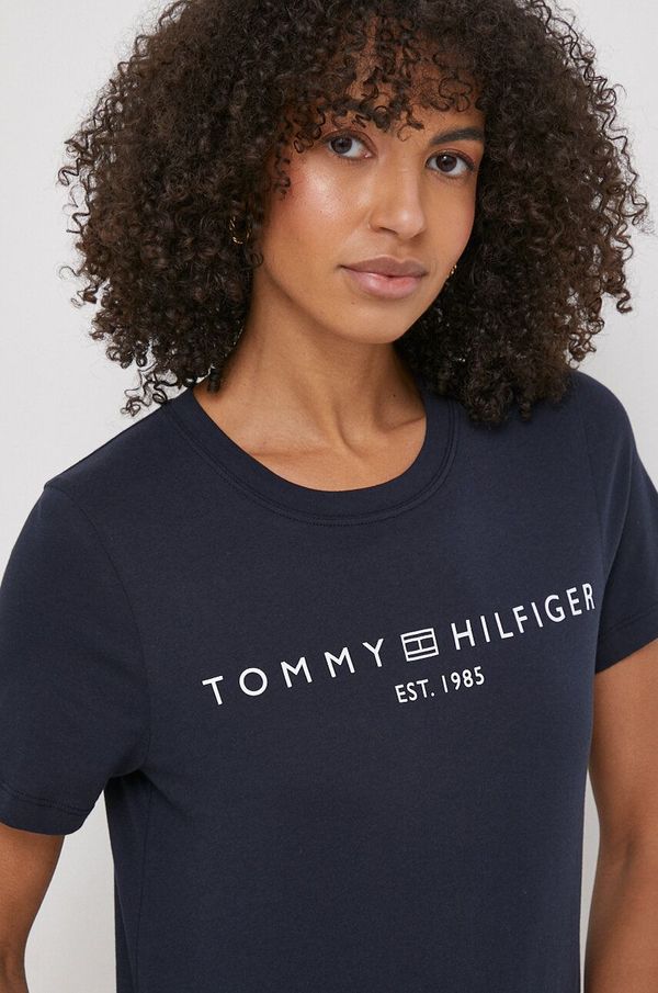 Tommy Hilfiger Bombažna kratka majica Tommy Hilfiger ženski, mornarsko modra barva