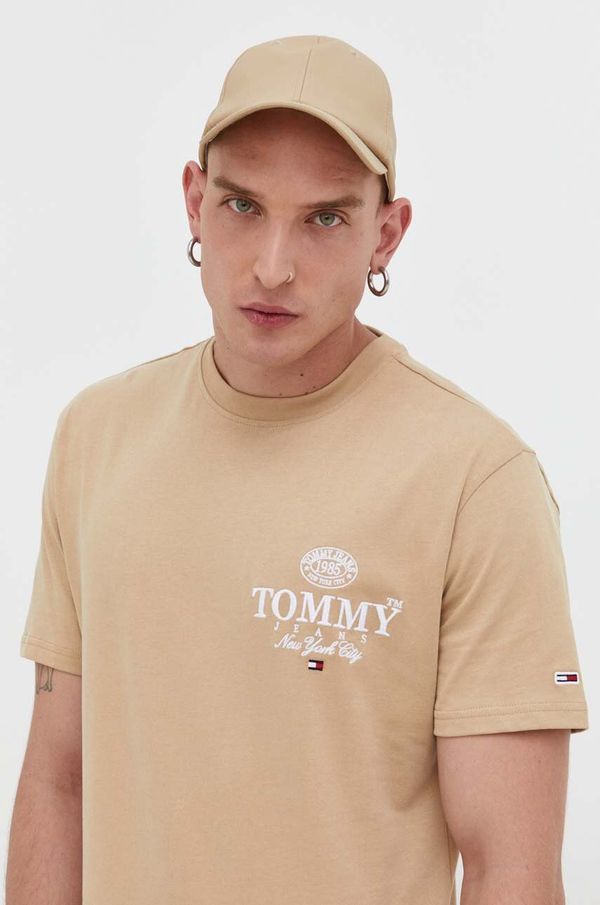 Tommy Jeans Bombažna kratka majica Tommy Jeans bež barva