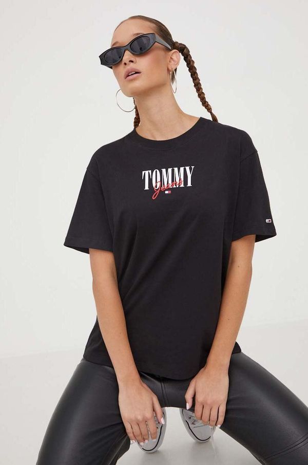 Tommy Jeans Bombažna kratka majica Tommy Jeans črna barva