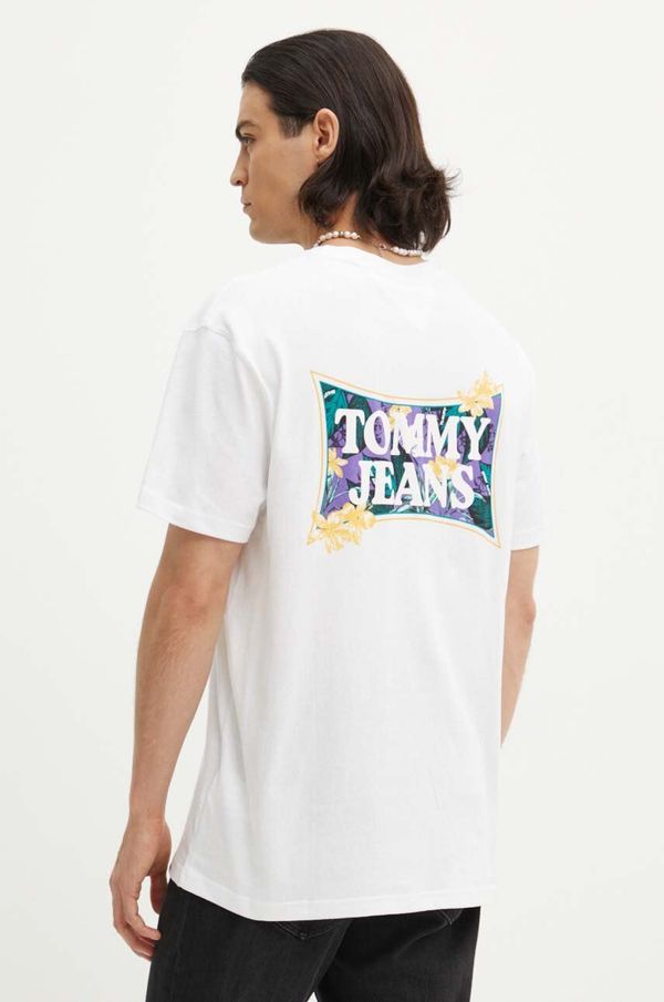 Tommy Jeans Bombažna kratka majica Tommy Jeans moška, bela barva, DM0DM18562