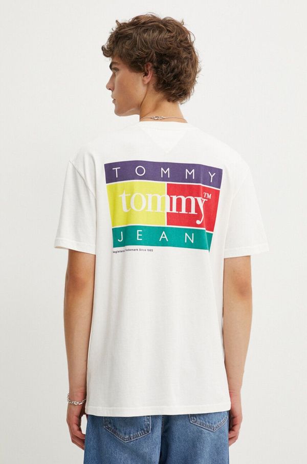 Tommy Jeans Bombažna kratka majica Tommy Jeans moška, bež barva, DM0DM18527