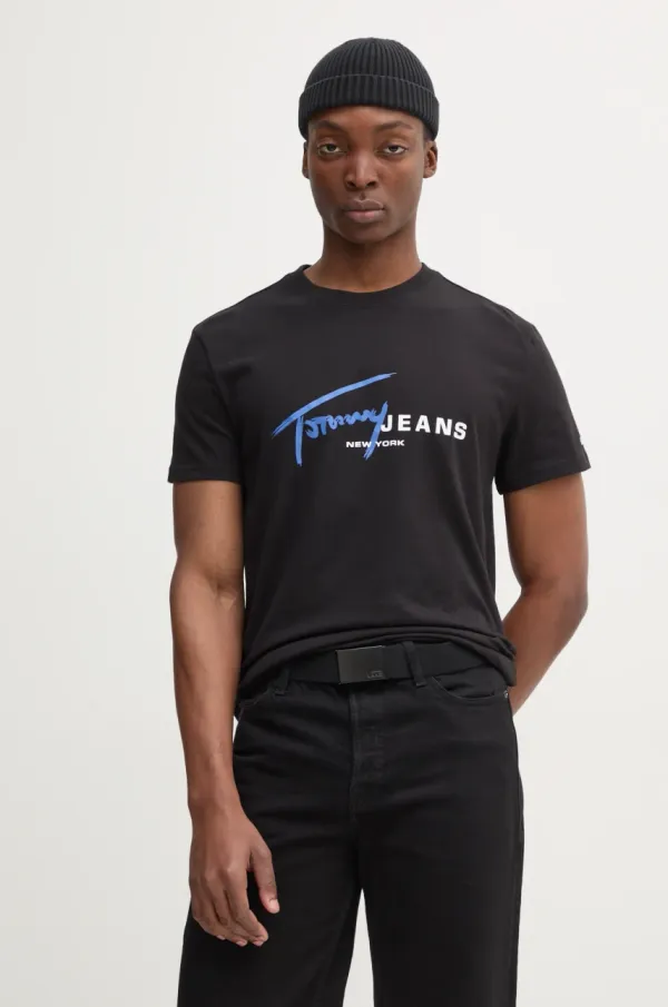 Tommy Jeans Bombažna kratka majica Tommy Jeans moška, črna barva, DM0DM20817