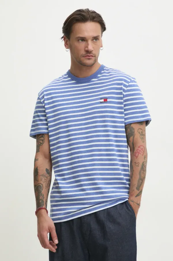 Tommy Jeans Bombažna kratka majica Tommy Jeans moška, vijolična barva, DM0DM20802