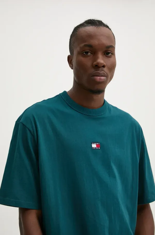 Tommy Jeans Bombažna kratka majica Tommy Jeans moška, zelena barva, DM0DM19737