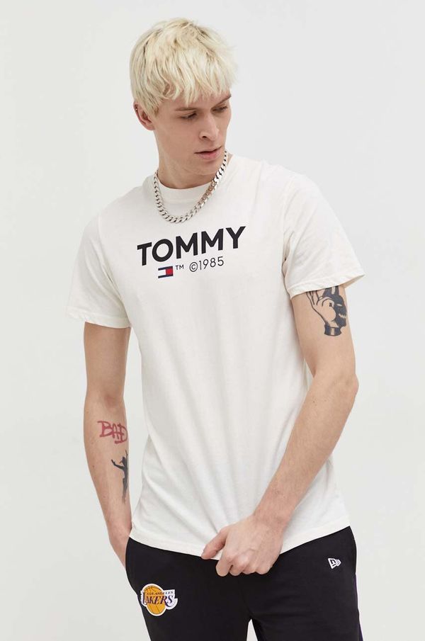 Tommy Jeans Bombažna kratka majica Tommy Jeans moški, bež barva