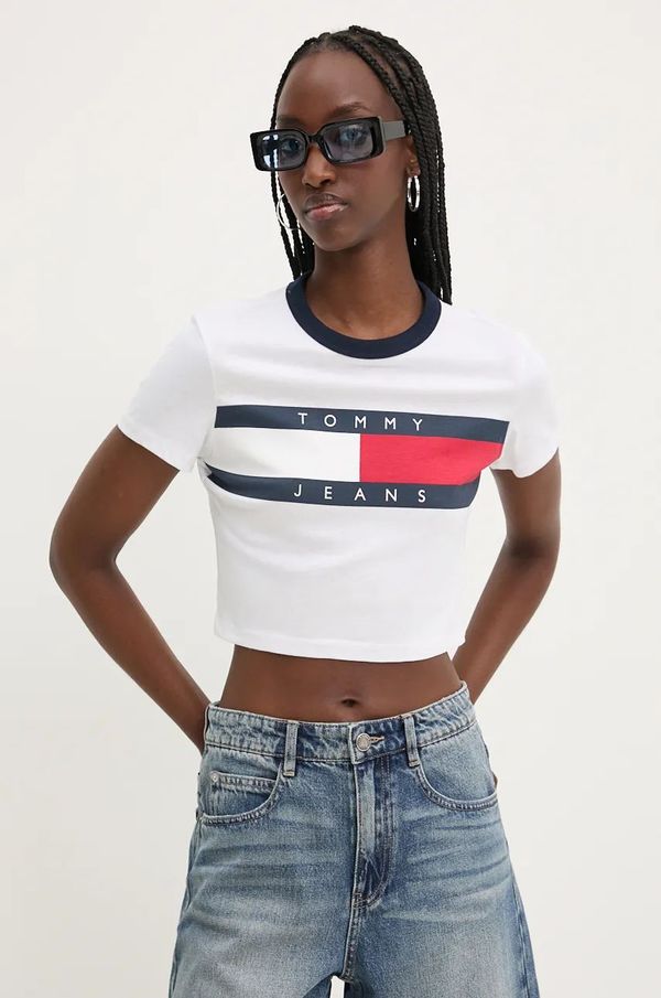 Tommy Jeans Bombažna kratka majica Tommy Jeans ženska, bela barva, DW0DW19044