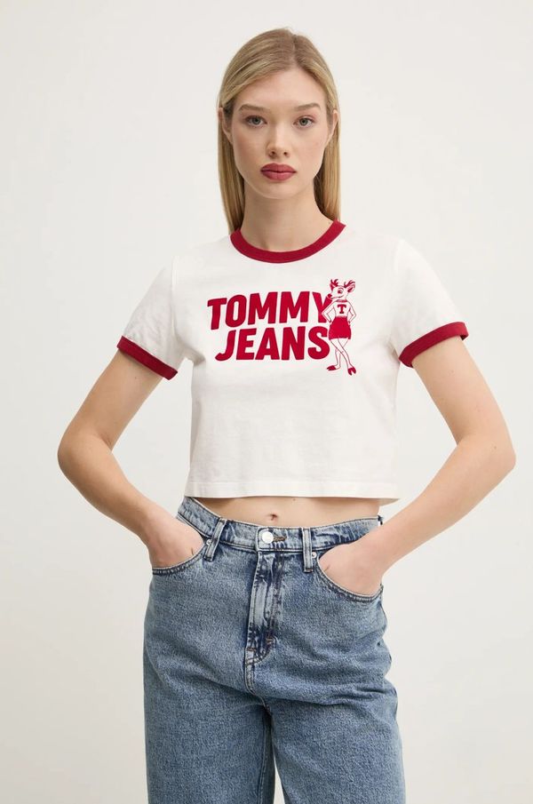 Tommy Jeans Bombažna kratka majica Tommy Jeans ženska, bela barva, DW0DW20561