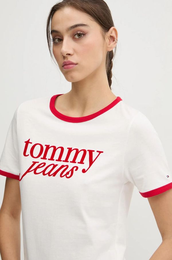 Tommy Jeans Bombažna kratka majica Tommy Jeans ženska, bež barva, DW0DW19449