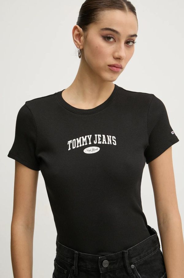 Tommy Jeans Bombažna kratka majica Tommy Jeans ženska, črna barva, DW0DW19435