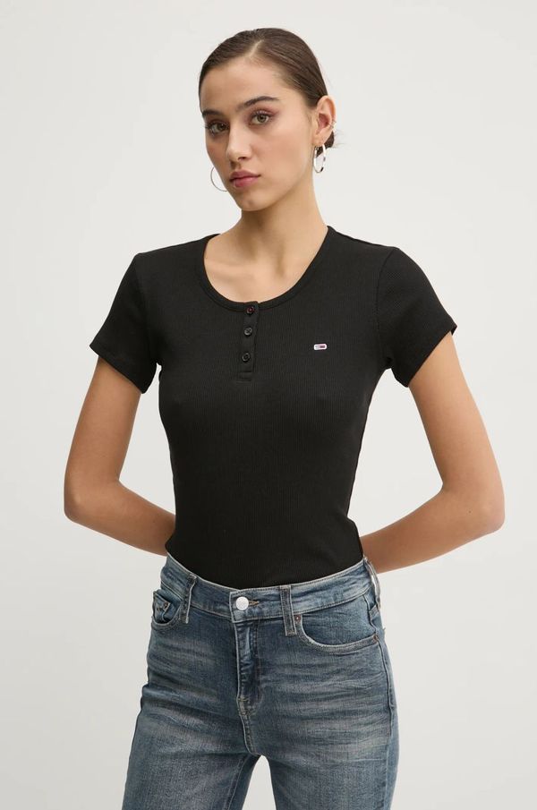 Tommy Jeans Bombažna kratka majica Tommy Jeans ženska, črna barva, DW0DW19502