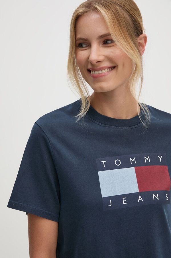 Tommy Jeans Bombažna kratka majica Tommy Jeans ženska, mornarsko modra barva, DW0DW18629