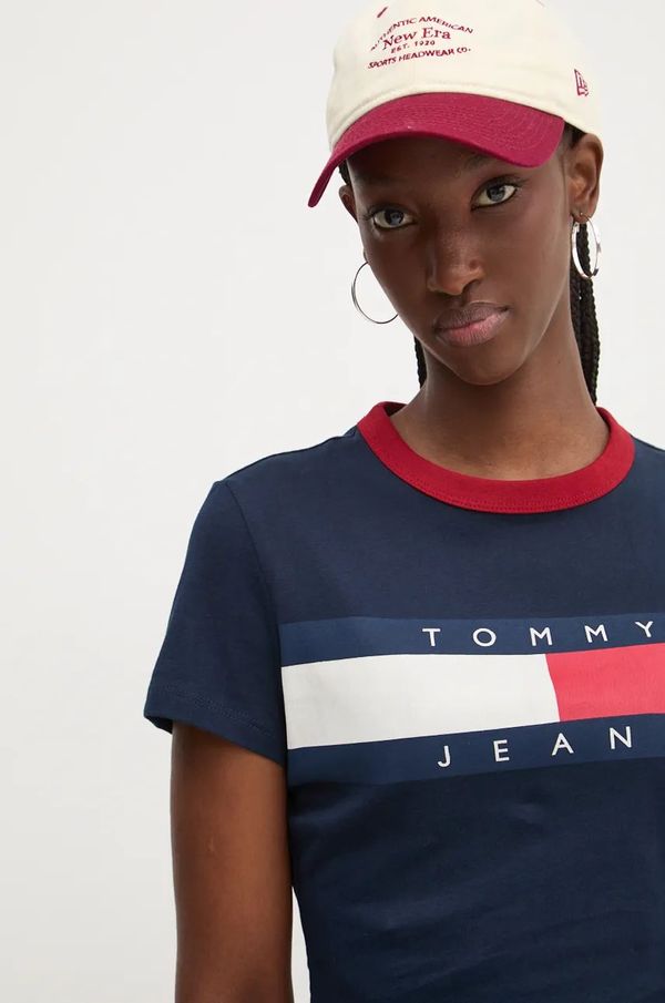 Tommy Jeans Bombažna kratka majica Tommy Jeans ženska, mornarsko modra barva, DW0DW19044