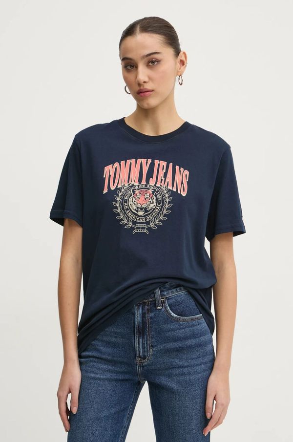 Tommy Jeans Bombažna kratka majica Tommy Jeans ženska, mornarsko modra barva, DW0DW20212