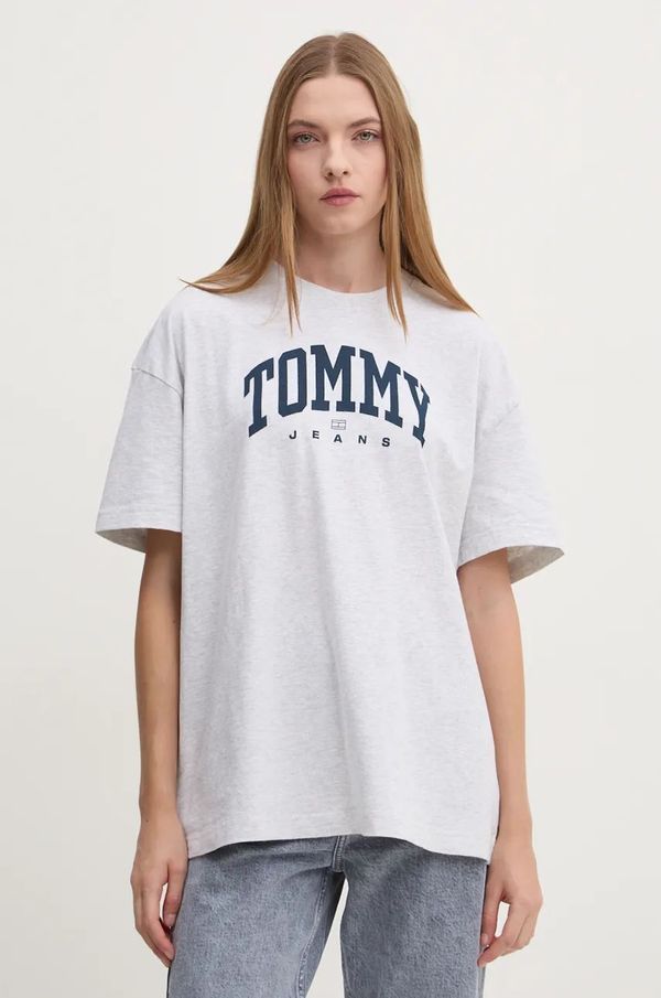 Tommy Jeans Bombažna kratka majica Tommy Jeans ženska, siva barva, DW0DW18403