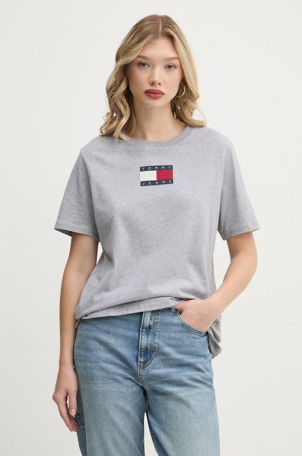 Tommy Jeans Bombažna kratka majica Tommy Jeans ženska, siva barva, DW0DW20461
