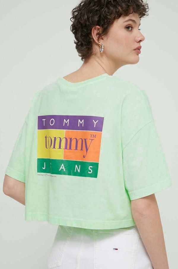 Tommy Jeans Bombažna kratka majica Tommy Jeans ženska, zelena barva, DW0DW18141