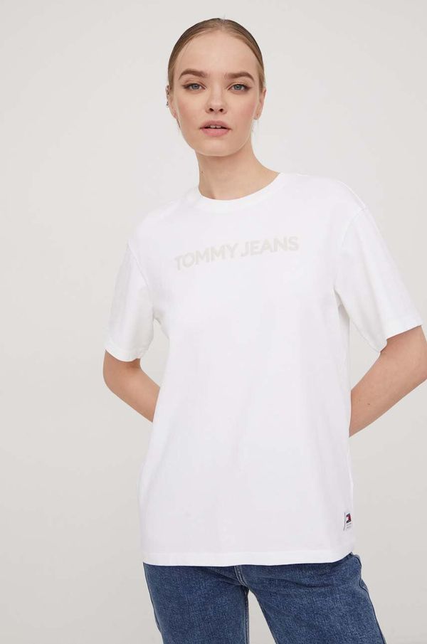 Tommy Jeans Bombažna kratka majica Tommy Jeans ženski, bela barva