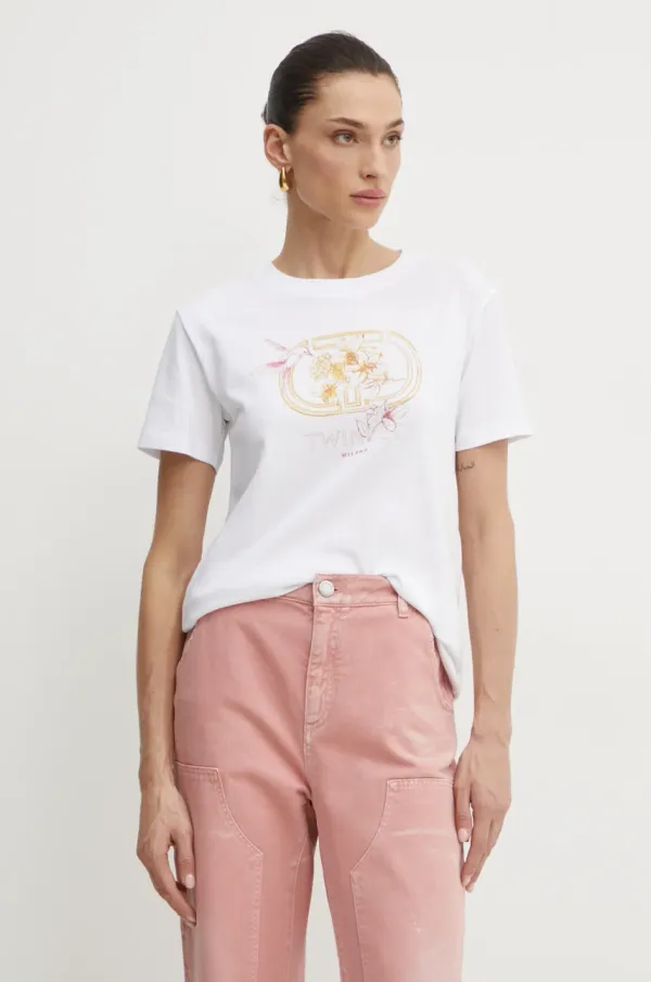 Twinset Bombažna kratka majica Twinset ženska, bela barva, 251TP2075