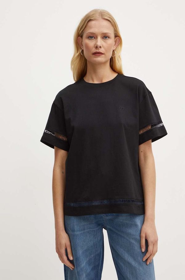 Twinset Bombažna kratka majica Twinset ženska, črna barva, 242TP2501