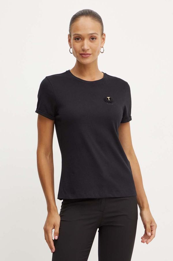 Twinset Bombažna kratka majica Twinset ženska, črna barva, 242TP2502